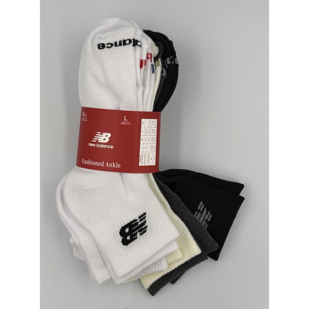 New Balance Men's- 6 pairs Cushion  Ankle socks Arch support SZ 9-12 Multi Color